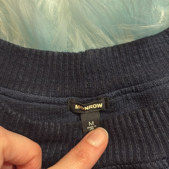 Monrow Supersoft Navy Side Stripe Sweatshirt Dress sz M - Picture 3 of 9